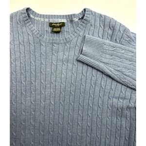 Vtg Eddie Bauer Sweater Cable Knit Fisherman Blue Pullover Crewneck Womens Large
